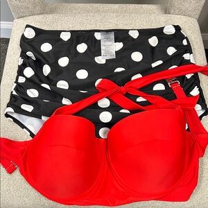 Red Bikini Top and Polka Dot Bottom Set